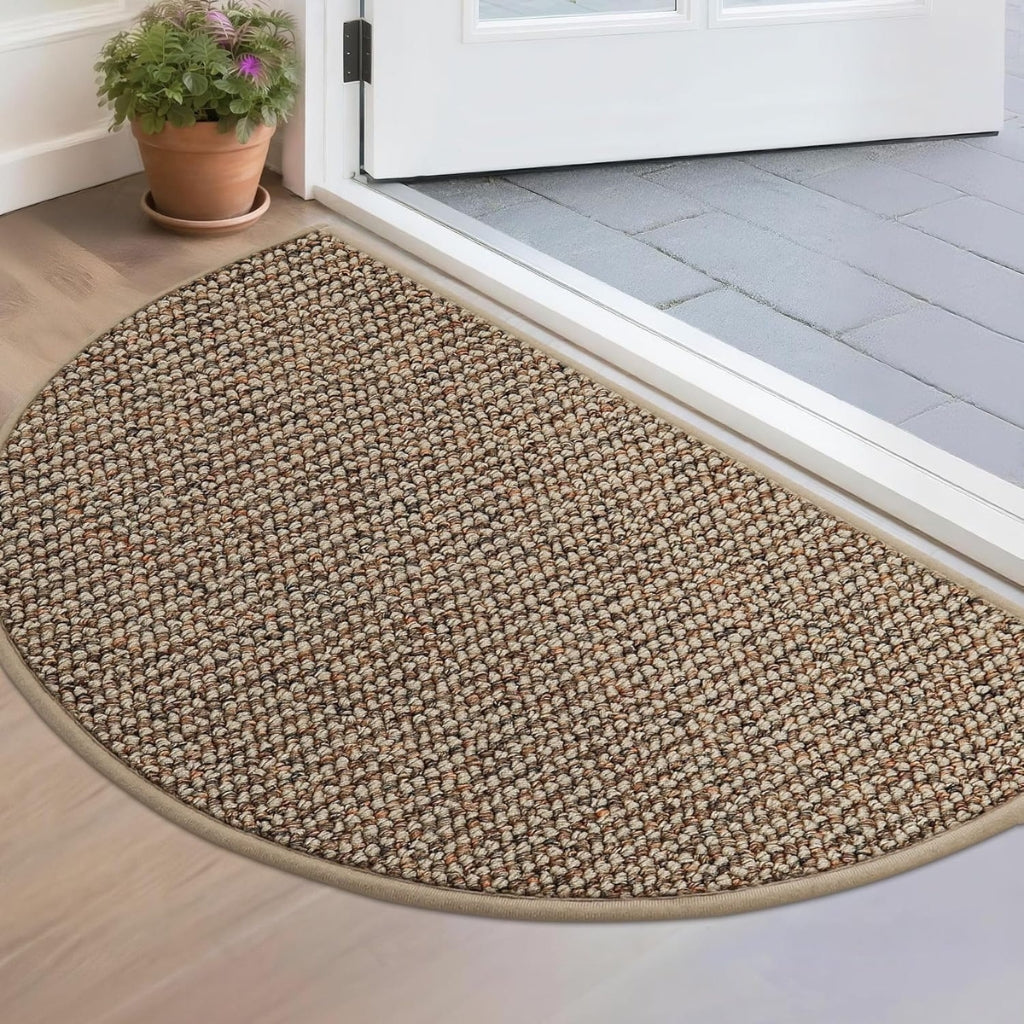Gravoks Half Round Beige Brown Non-Slip Indoor Entryway Doormat, 19.69 x 31.5-inch