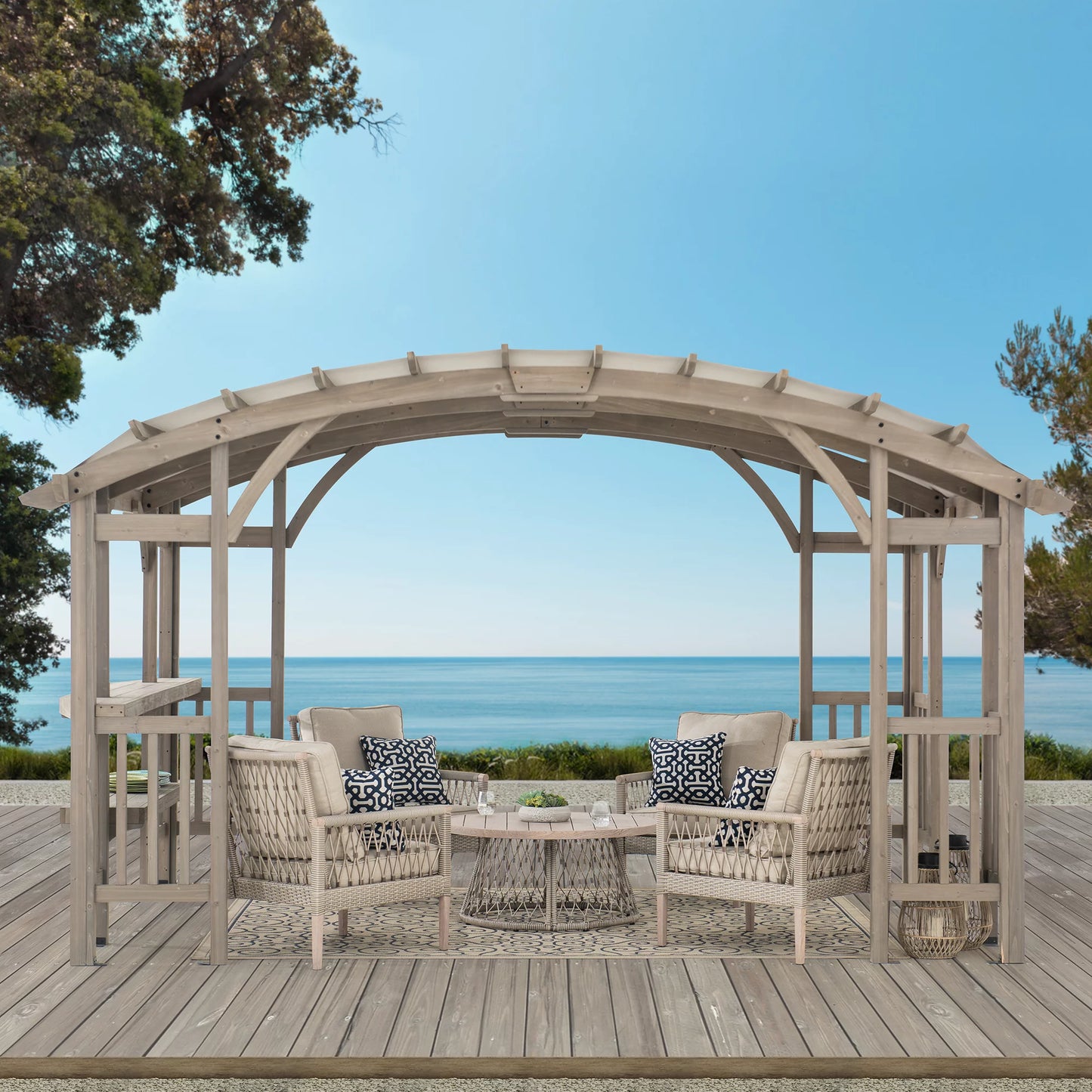 Sunjoy Bellucci 10 x 14 ft. Light Grey Outdoor Cedar Wood