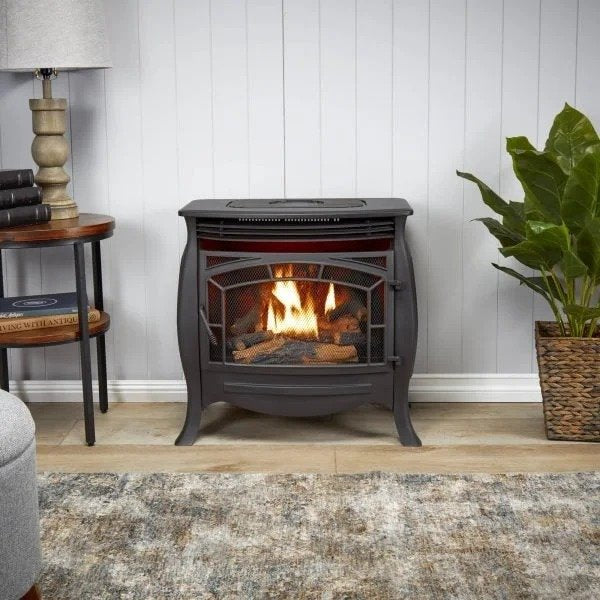 Duluth Forge Dual Fuel Ventless Gas Stove – 26,000 BTU, Remote Control, Matte Black Finish