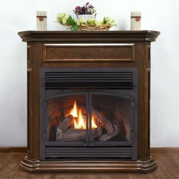 Duluth Forge Dual Fuel Ventless Gas Fireplace With Mantel – 32,000 BTU, T-Stat Control