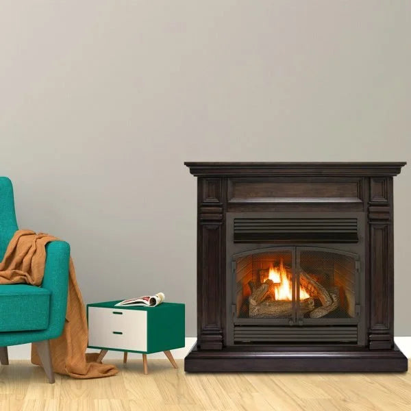 Duluth Forge Dual Fuel Ventless Gas Fireplace With Mantel – 32,000 BTU, T-Stat Control