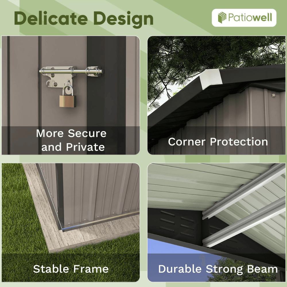 6 ft. W x 4 ft. D Outdoor Storage Brown Metal Shed with Sloping Roof and Double Lockable Door (24.8 sq. ft.)