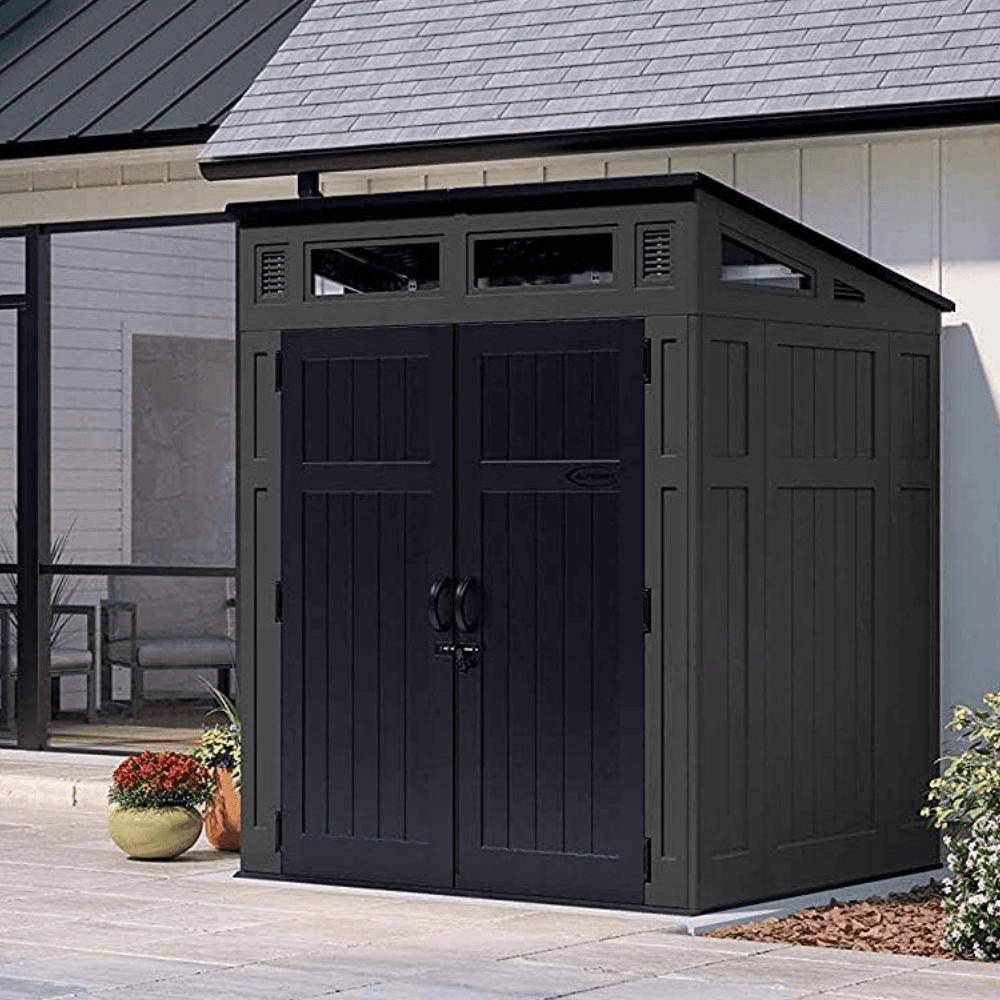 Suncast Modernist 6 ft. x 5 ft. Resin Vertical Pent Storage Shed with Floor Kit