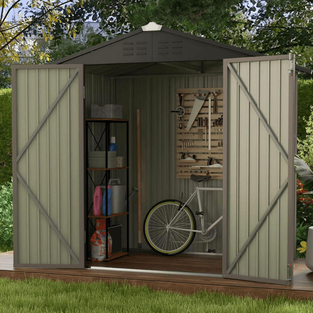 6 ft. W x 4 ft. D Outdoor Storage Brown Metal Shed with Sloping Roof and Double Lockable Door (24.8 sq. ft.)