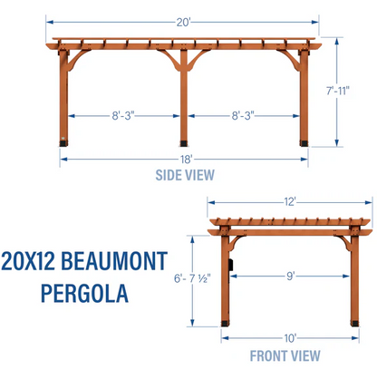 Beaumont 20 ft. x 12 ft. Light Brown Traditional Outdoor All Cedar Wood Patio Pergola Shade Structure with Electric