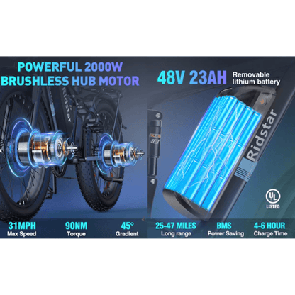 Ridstar E26 Pro Dual Motor 2000W 48V 23AH/ / E26 1000W 48V 15.6AH E-Bike