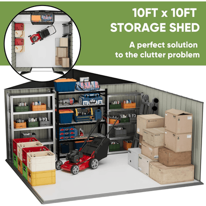 10 ft. W x 10 ft. D Outdoor Metal Storage Shed in Gray (100 sq. ft.)
