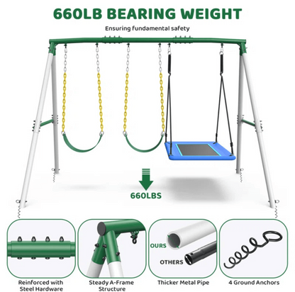 660lbs Heavy Duty Swing Set With 1 Platform Swing, 2 Belt Swings