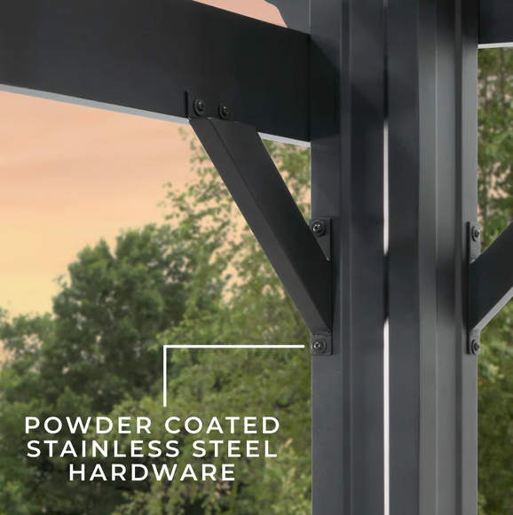 Stratford 14 Ft. X 10 Ft. Black Steel Traditional Pergola with Sail Shade Soft Canopy