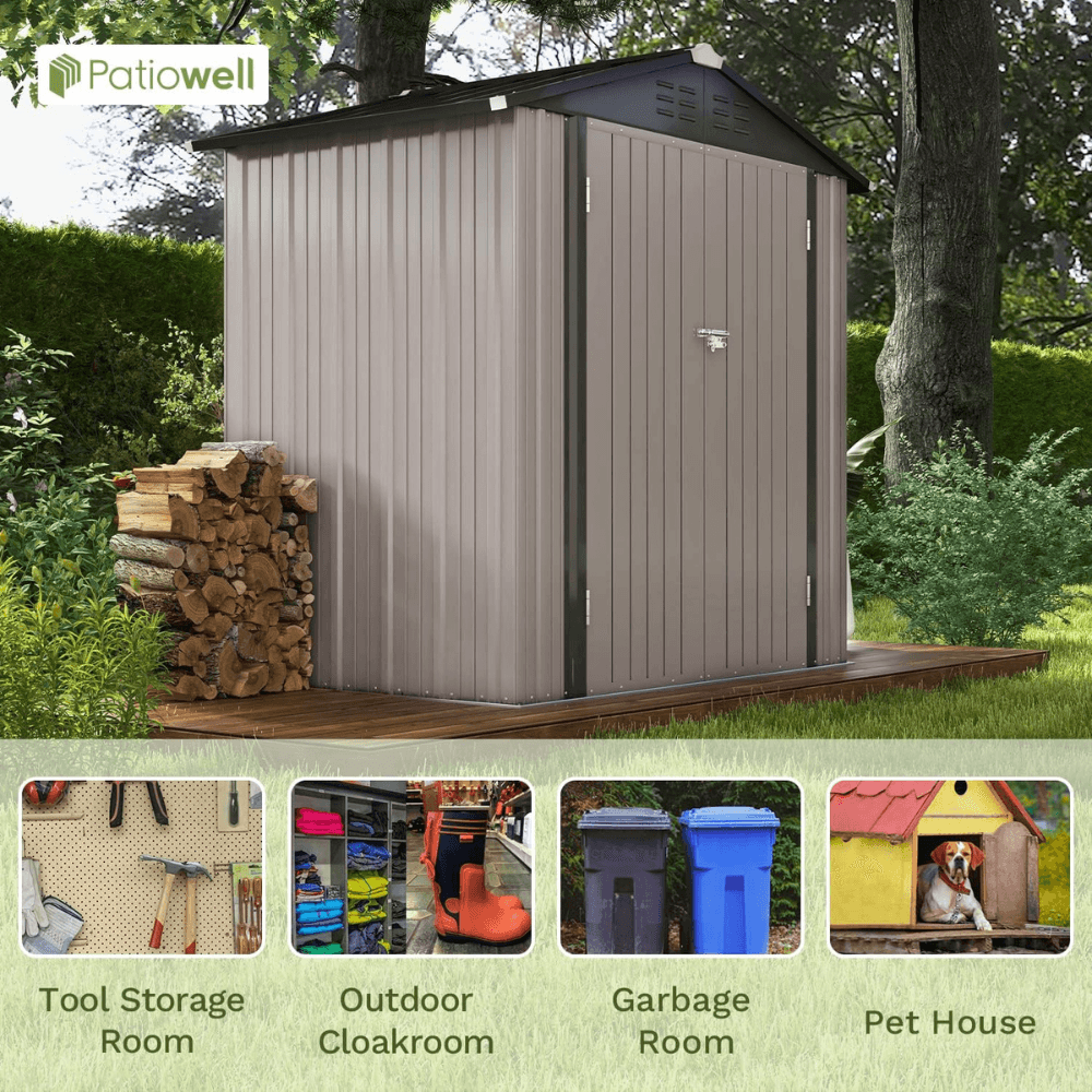 6 ft. W x 4 ft. D Outdoor Storage Brown Metal Shed with Sloping Roof and Double Lockable Door (24.8 sq. ft.)