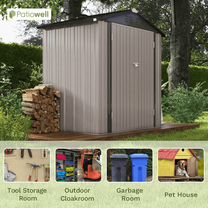 6 ft. W x 4 ft. D Outdoor Storage Brown Metal Shed with Sloping Roof and Double Lockable Door (24.8 sq. ft.)