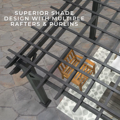 Stratford 12 Ft. X 10 Ft. Black Steel Traditional Pergola with Sail Shade Soft Canopy