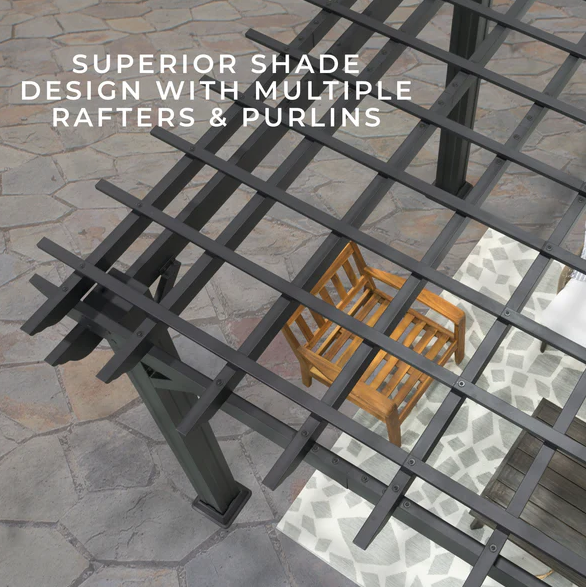 Stratford 14 Ft. X 10 Ft. Black Steel Traditional Pergola with Sail Shade Soft Canopy