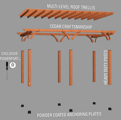 Beaumont 20 ft. x 12 ft. Light Brown Traditional Outdoor All Cedar Wood Patio Pergola Shade Structure with Electric