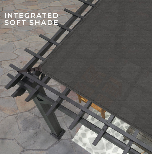 Stratford 14 Ft. X 10 Ft. Black Steel Traditional Pergola with Sail Shade Soft Canopy
