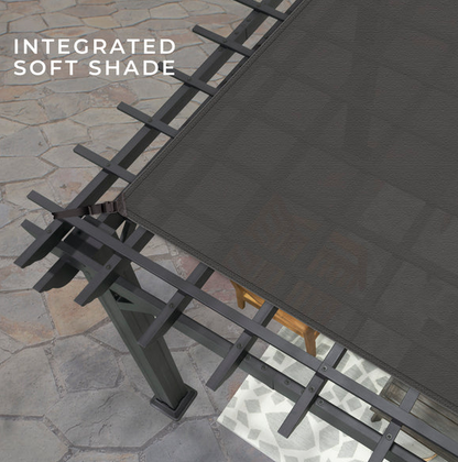 Stratford 16 Ft. X 12 Ft. Black Steel Traditional Pergola with Sail Shade Soft Canopy