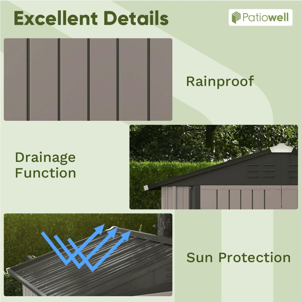 6 ft. W x 4 ft. D Outdoor Storage Brown Metal Shed with Sloping Roof and Double Lockable Door (24.8 sq. ft.)