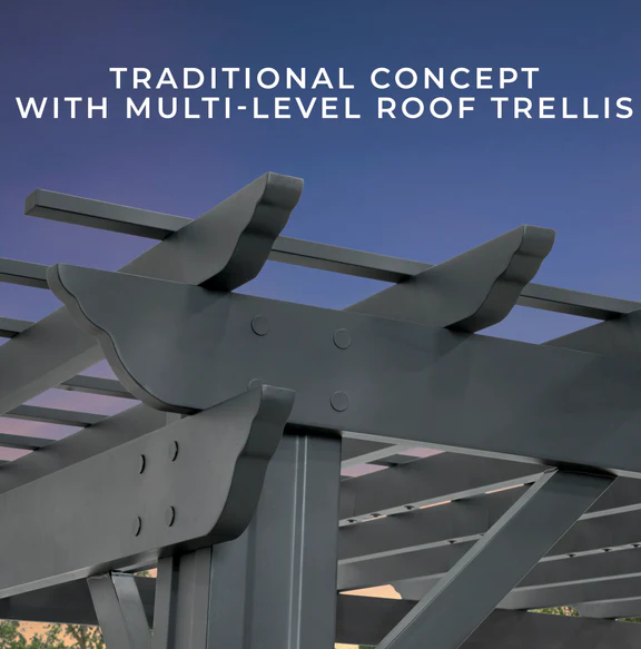 Stratford 16 Ft. X 12 Ft. Black Steel Traditional Pergola with Sail Shade Soft Canopy