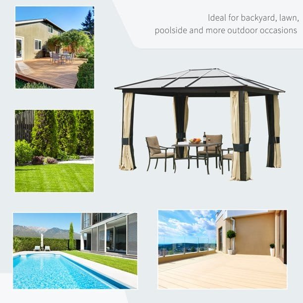 Outsunny 12′ x 10′ Aluminum Patio Gazebo Canopy w/ Polycarbonate Hardtop Roof