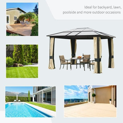 Outsunny 12′ x 10′ Aluminum Patio Gazebo Canopy w/ Polycarbonate Hardtop Roof