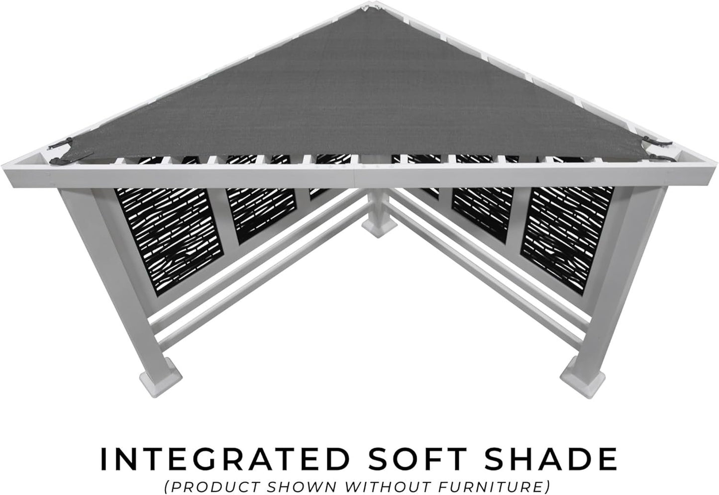 Ridgedale 8 Ft. X 8 Ft. White Steel Modern Cabana Pergola with Conversation Seating in Pumice
