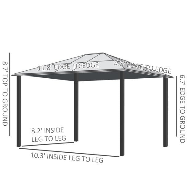 Outsunny 12′ x 10′ Aluminum Patio Gazebo Canopy w/ Polycarbonate Hardtop Roof