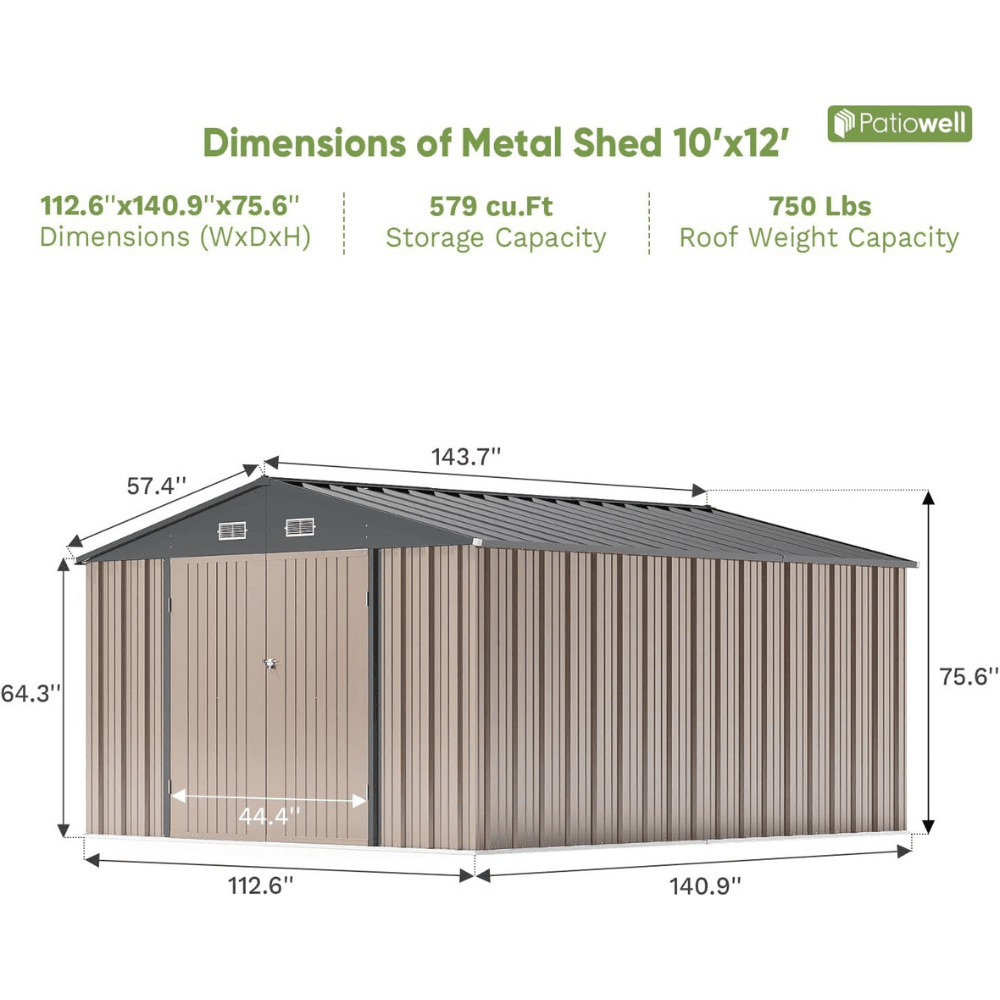 10 ft. W x 12 ft. D Size Upgrade Metal Storage Shed 119 sq. ft.