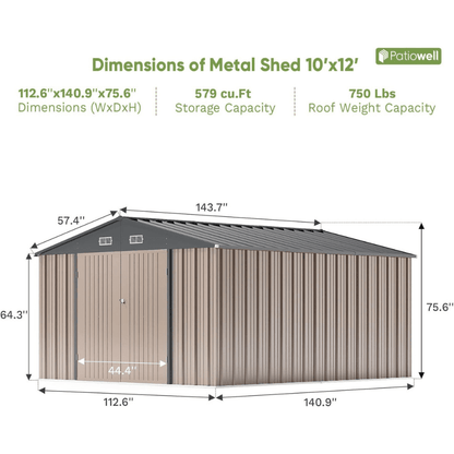 10 ft. W x 12 ft. D Size Upgrade Metal Storage Shed 119 sq. ft.
