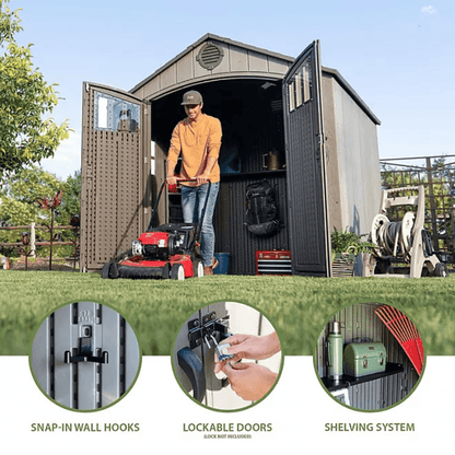 Lifetime 8’x 7.5′ Outdoor Storage Shed, Light Brown