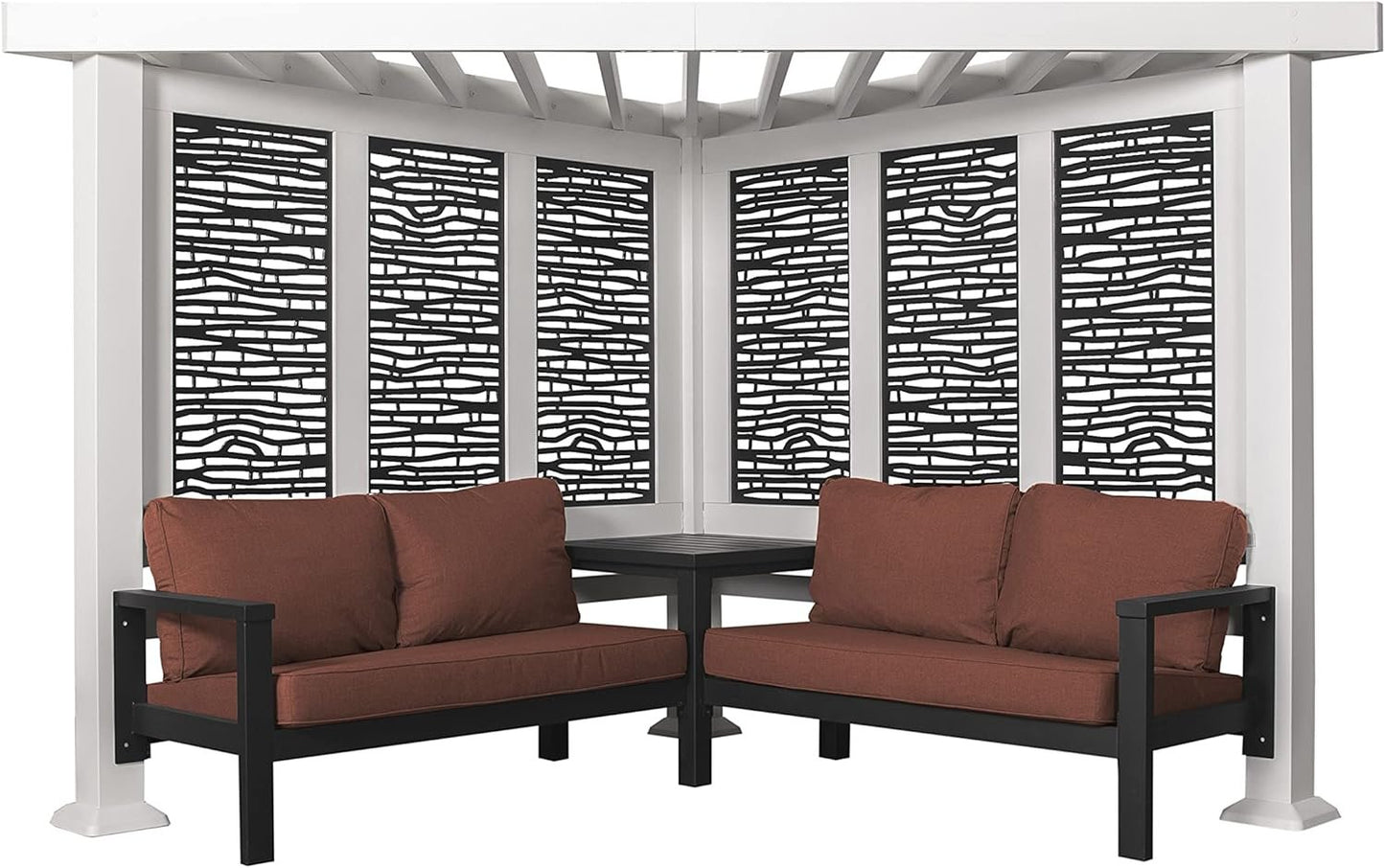 Ridgedale 8 Ft. X 8 Ft. White Steel Modern Cabana Pergola with Conversation Seating in Pumice