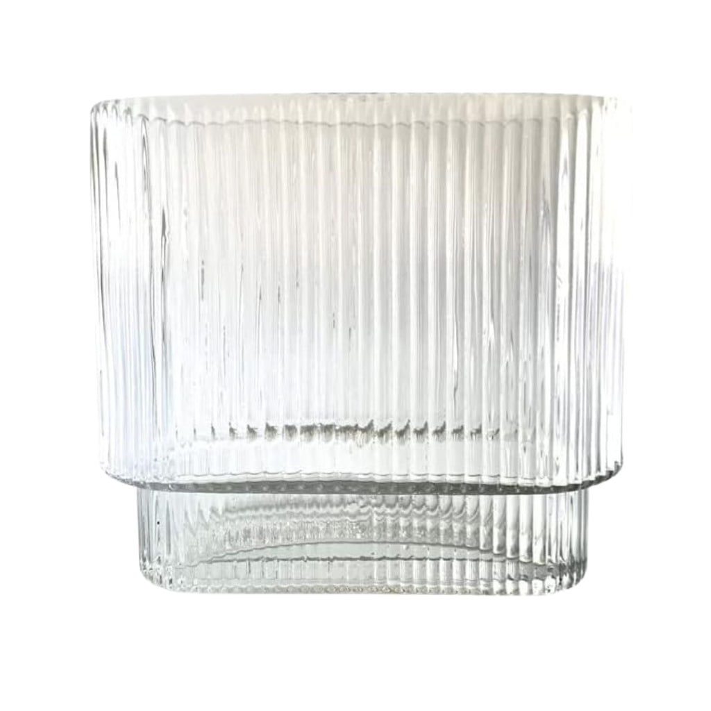 Gravoks Clear Textured Striped Glass Vase for Home Décor