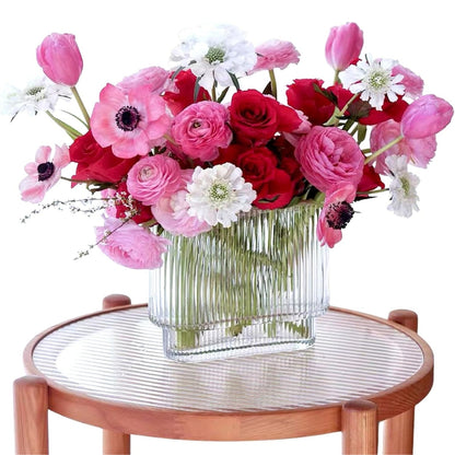 Gravoks Clear Textured Striped Glass Vase for Home Décor