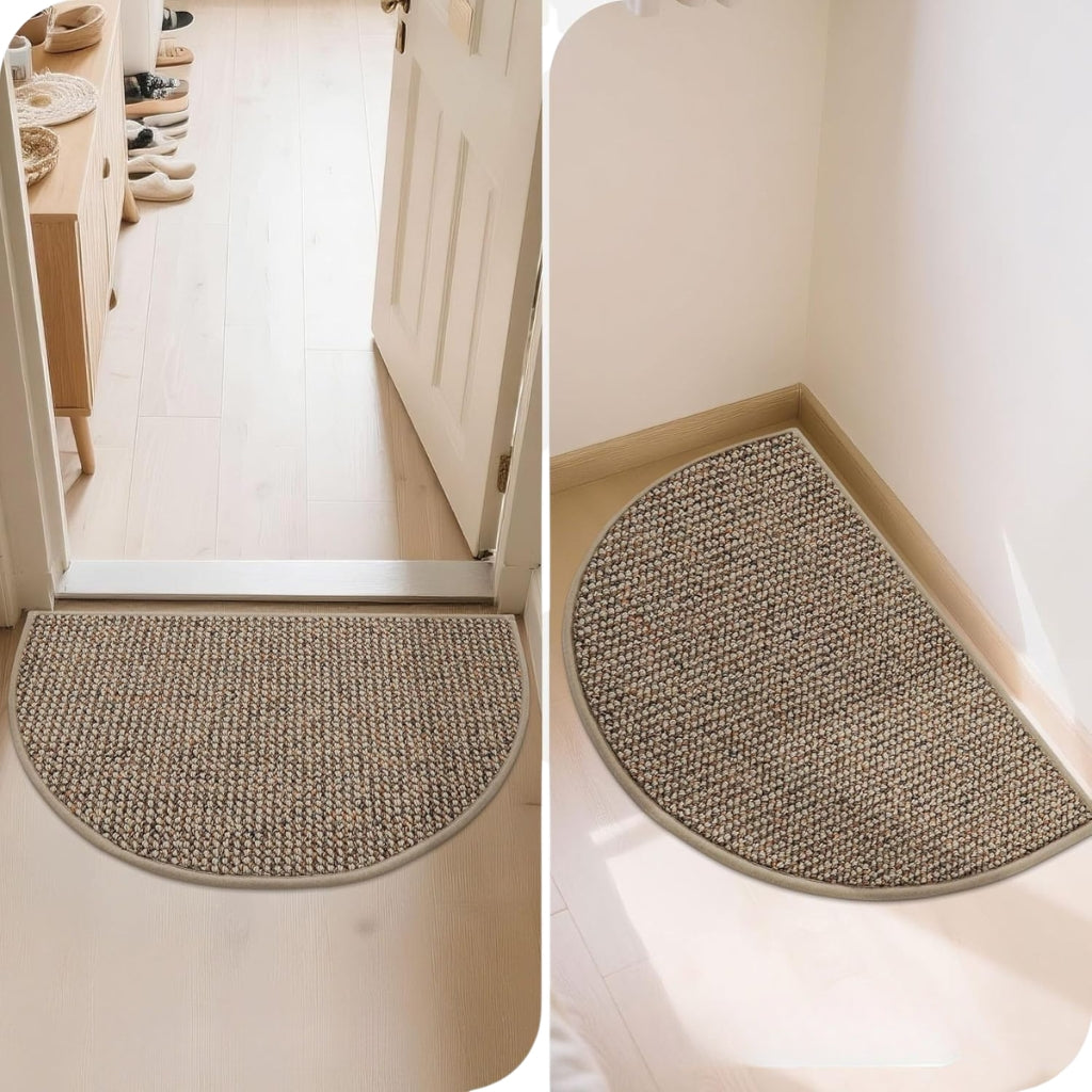 Gravoks Half Round Beige Brown Non-Slip Indoor Entryway Doormat, 19.69 x 31.5-inch