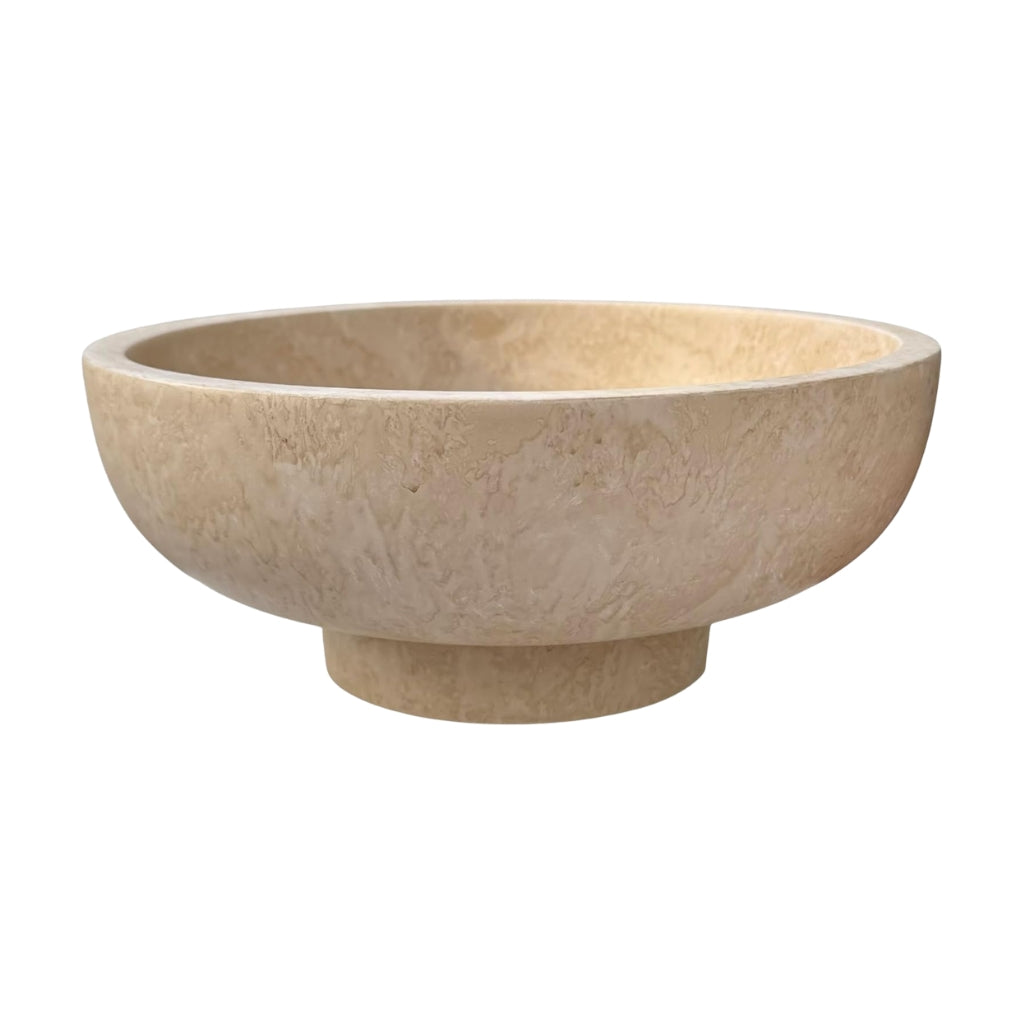 Gravoks Large Beige Resin Pedestal Fruit Bowl for Kitchen Counter