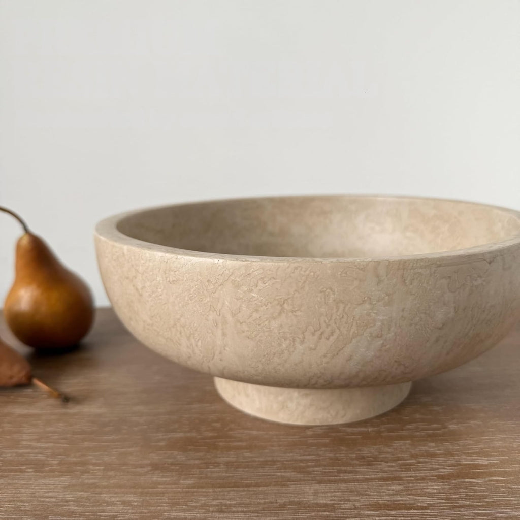 Gravoks Large Beige Resin Pedestal Fruit Bowl for Kitchen Counter