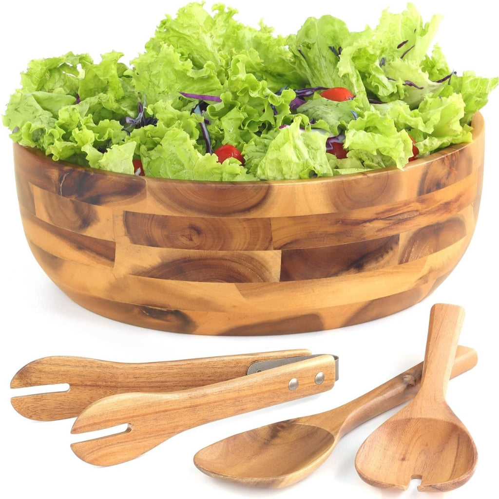Gravoks Large Acacia Wood Salad Serving Bowl Set, 11-inch