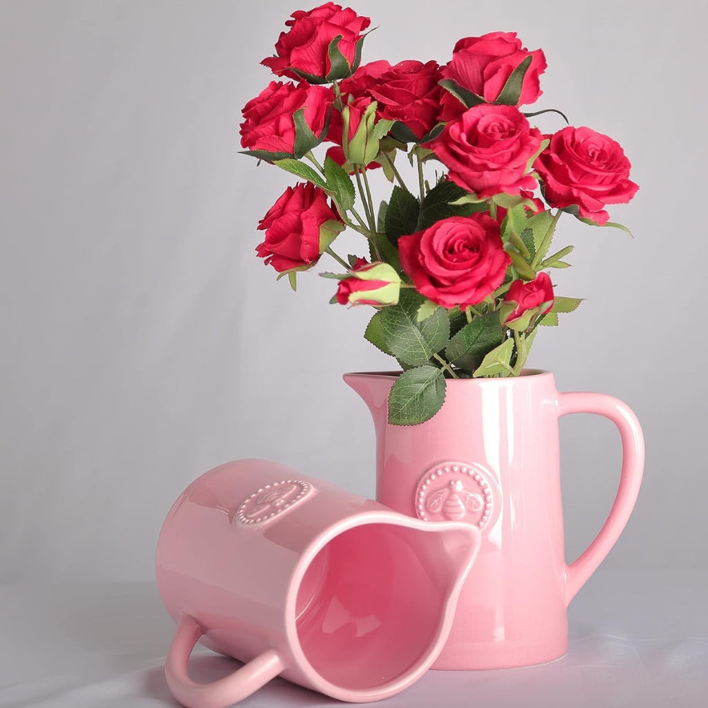 Set of 2 Pink Ceramic Pitcher Vases for Flowers, 1000 ml