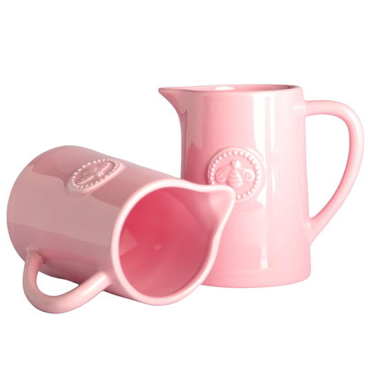 Set of 2 Pink Ceramic Pitcher Vases for Flowers, 1000 ml