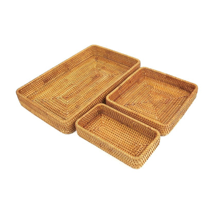 Gravoks Set of 3 Honey Brown Rectangular Rattan Storage Baskets