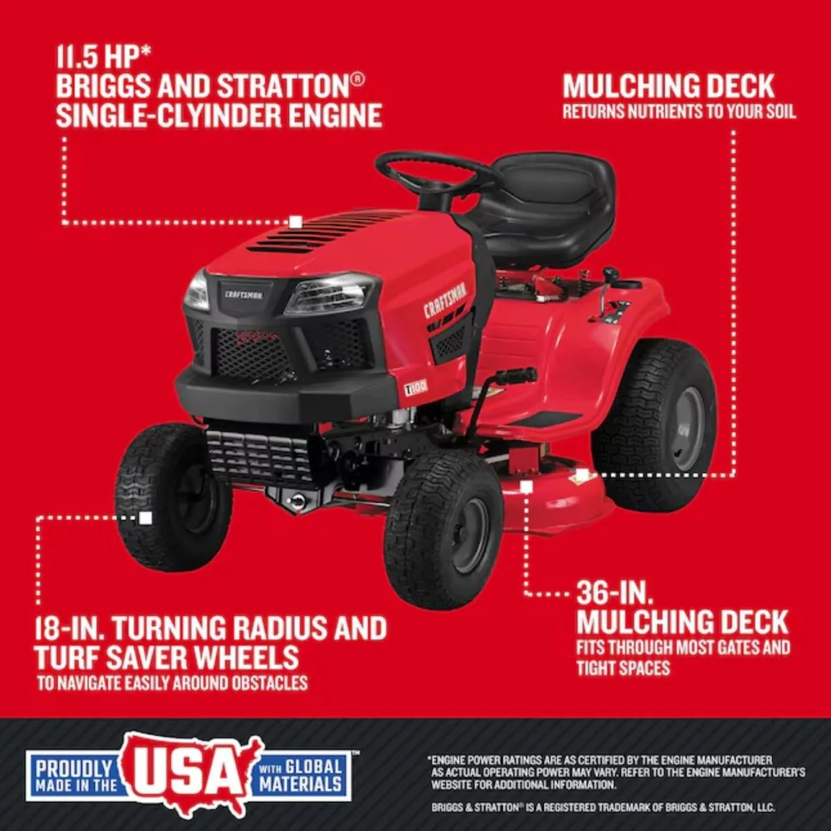 Craftsman T100 36-in 11.5-HP Riding Lawn Mower