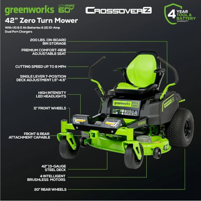 Greenworks 60V 42” Cordless Electric CrossoverZ Zero Turn Riding Mower
