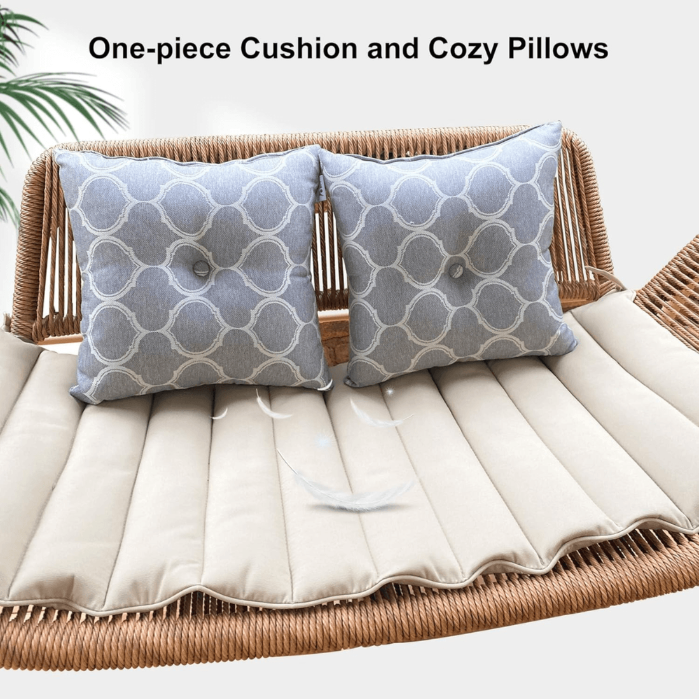 2 Seat Cloud Swing Chair with Cushion and Pillows Included Purple Leaf Cushion Color: Khaki