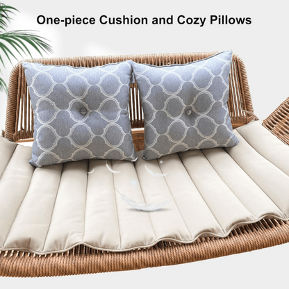 2 Seat Cloud Swing Chair with Cushion and Pillows Included Purple Leaf Cushion Color: Khaki