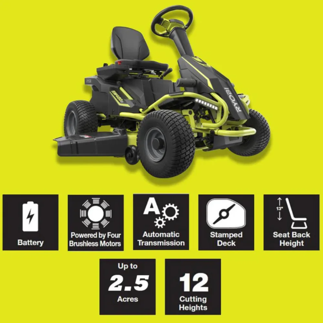 RYOBI 38 in. 100 Ah Battery Electric Rear Engine Riding Lawn Mower