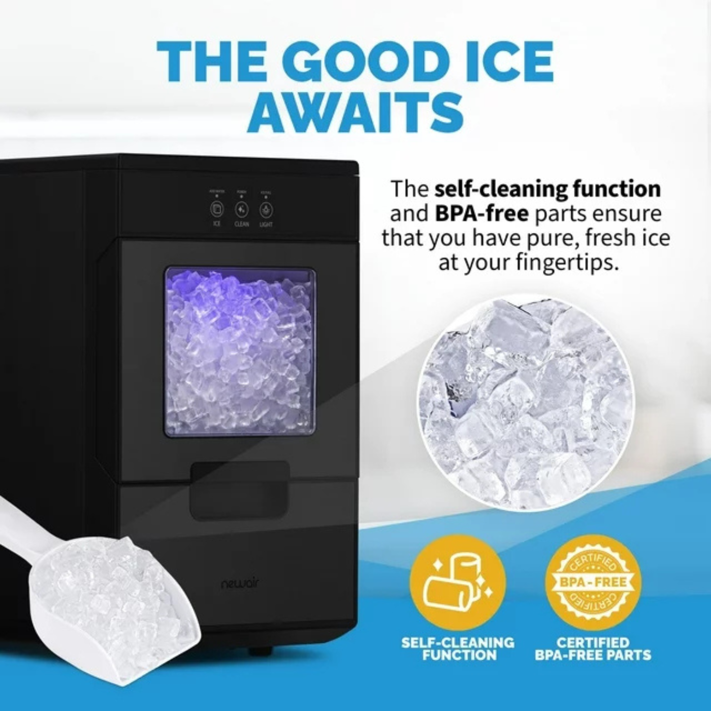 Newair 44lb Countertop Nugget Ice Maker in Black