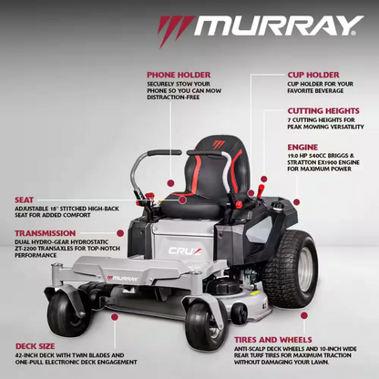 Cruz 42 in. 19.0 HP 540cc EX1900 Series Briggs and Stratton Engine Dual Hydrostatic