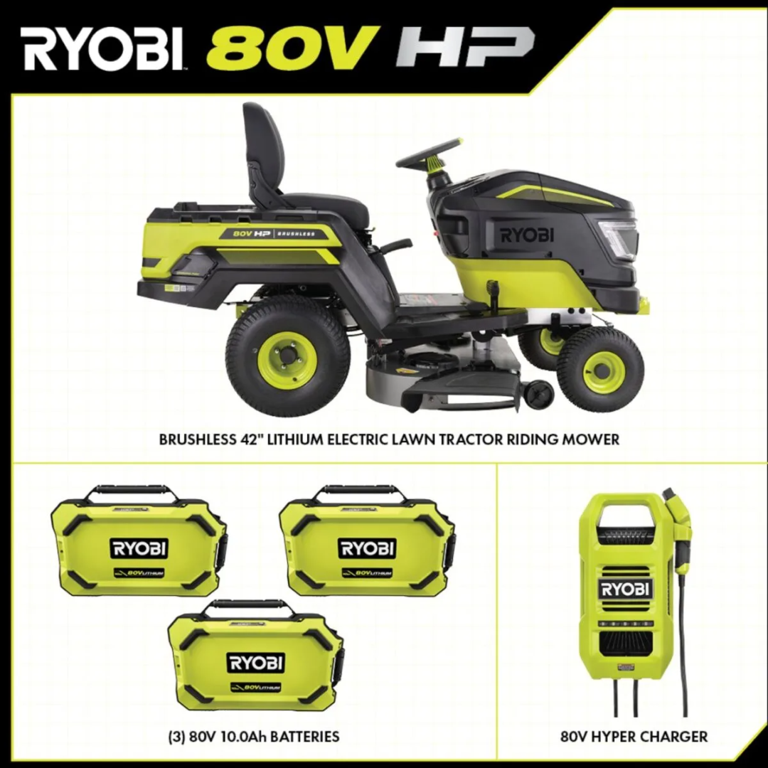 Ryobi 80V HP Brushless 42 in. Battery Electric Cordless Riding Lawn Tractor