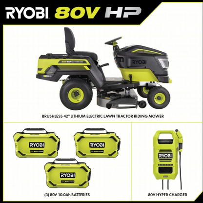 Ryobi 80V HP Brushless 42 in. Battery Electric Cordless Riding Lawn Tractor