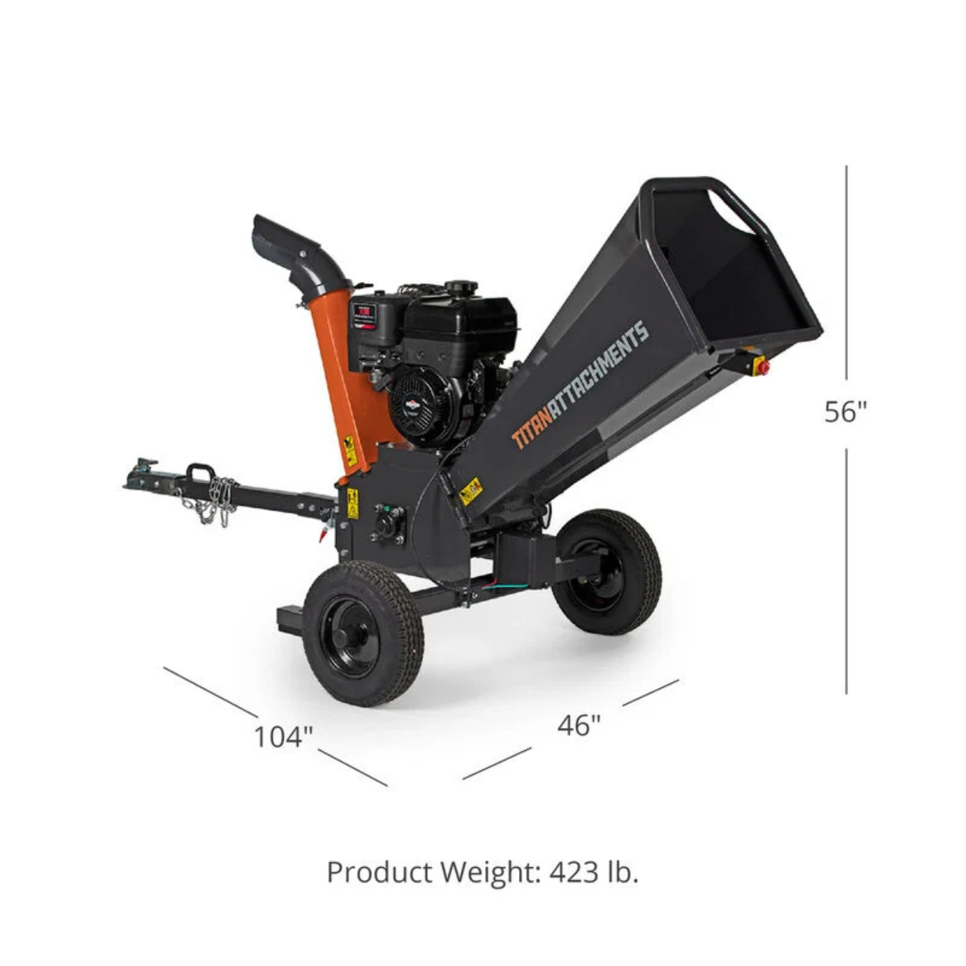 Titan Attachments 420cc 5in Diameter Tow-Behind Wood Chipper Shredder