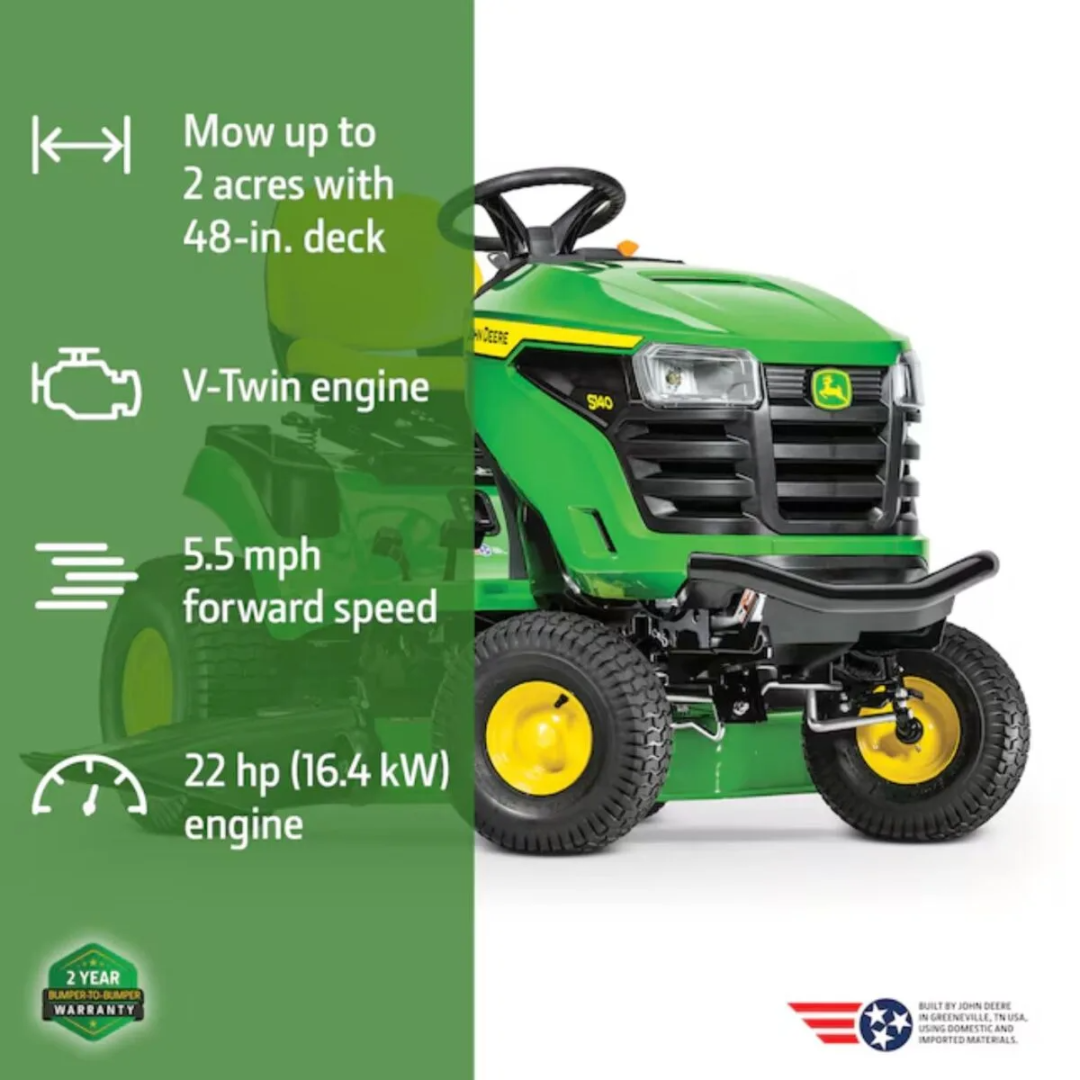 John Deere S140 48 in. 22 HP V-Twin GAS Hydrostatic Riding Lawn Tractor